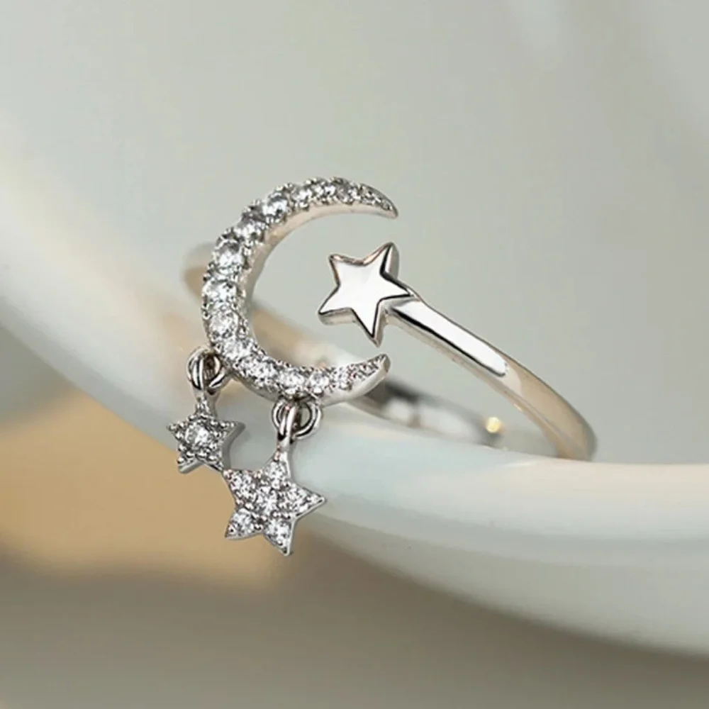 NEW MOON STAR 925 STERLING STERLING ADJUSTABLE RING, CUTE RING, SHINY RING. - Picture 5 of 6